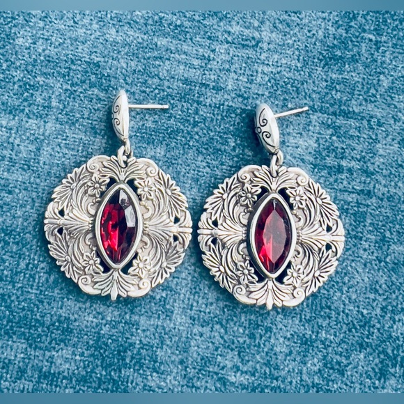 Brighton Rouge Lace Silver Plate Drop Post Earring w Red Navette Crystal - Picture 2 of 7